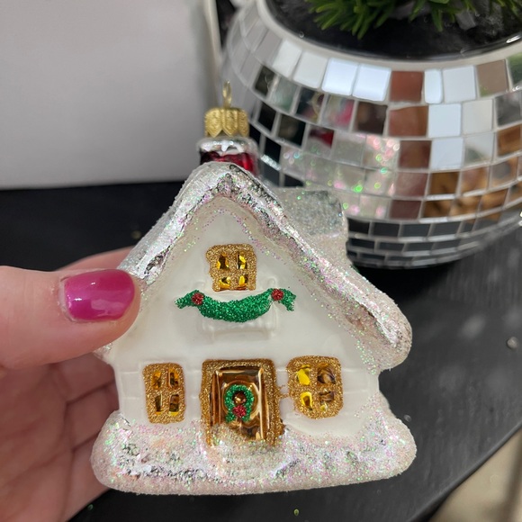 Starglass Ornament White Christmas House Glass Glitter Handblown Poland NWT - Picture 3 of 8